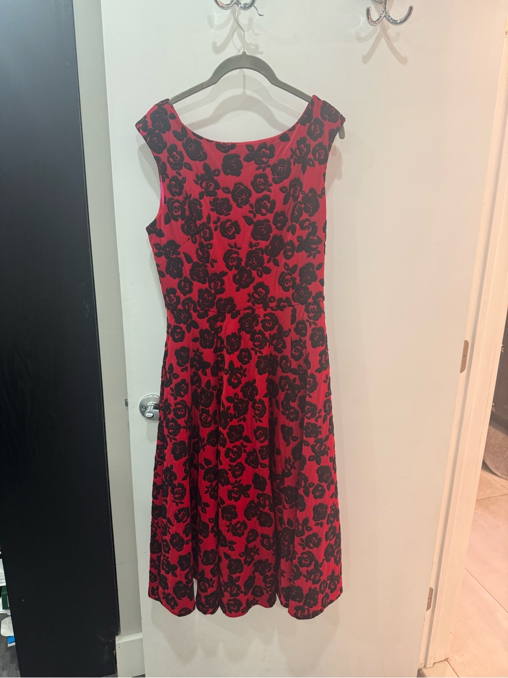 Betsey Johnson Red and Black Floral Fit-and-Flare Dress